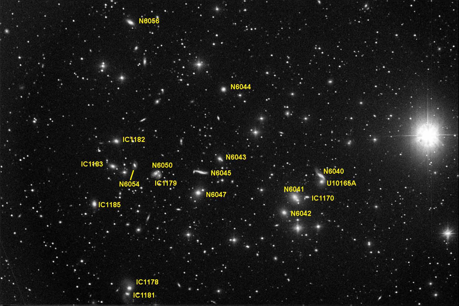 Hercules galaxy cluster finder chart