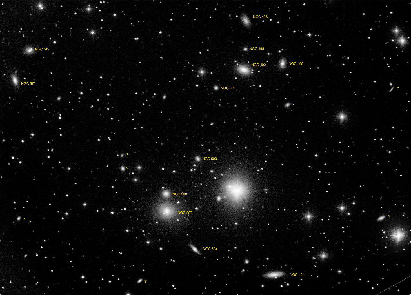 NGC 507 galaxy group finder chart
